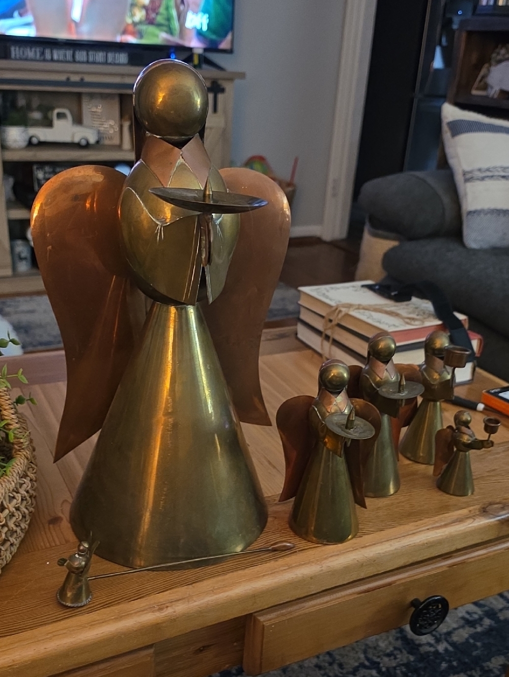 Brass Angel Candle Holder Set - Sculptural Metal Angels